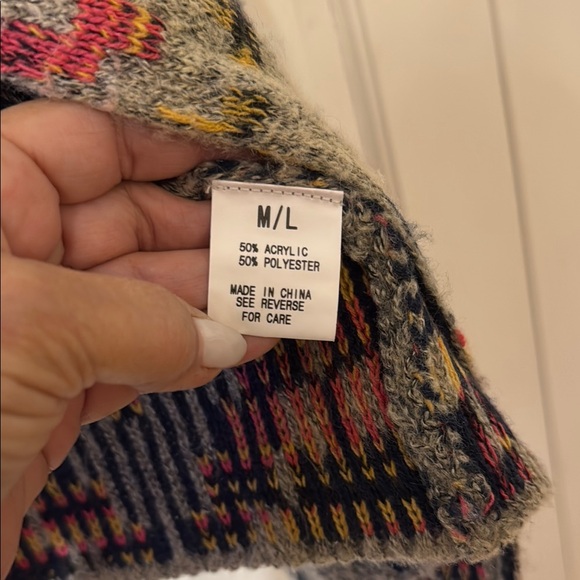 mittoshop Open Front Cardigan Sweater with Tribal Print Geometric Design M/L - Picture 4 of 5